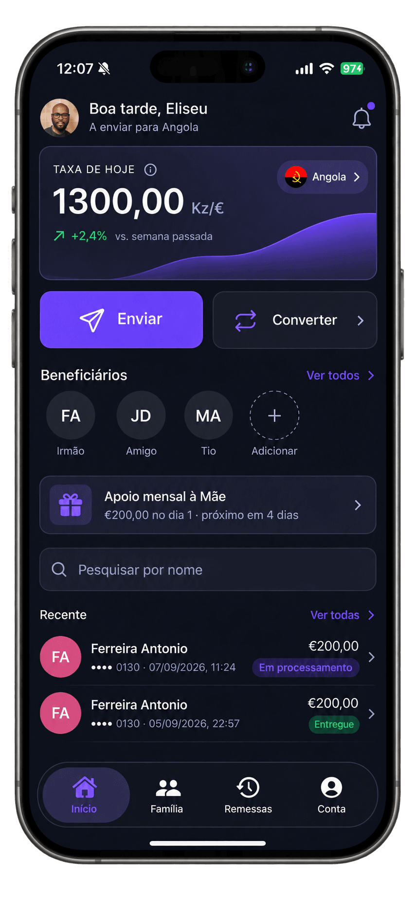Ecrã inicial da app Delisnd